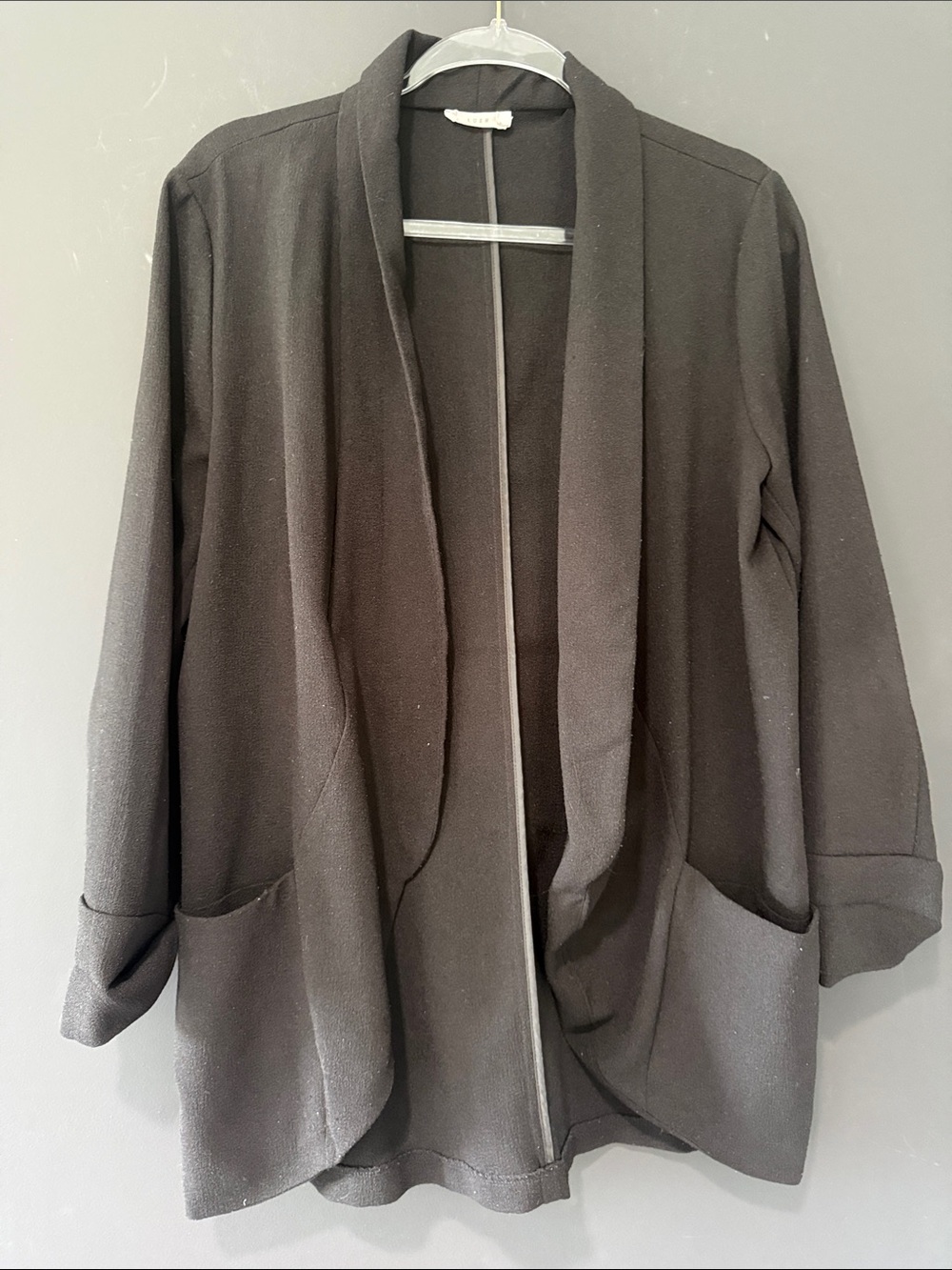 Lush Black Open-Front Shawl Collar Blazer